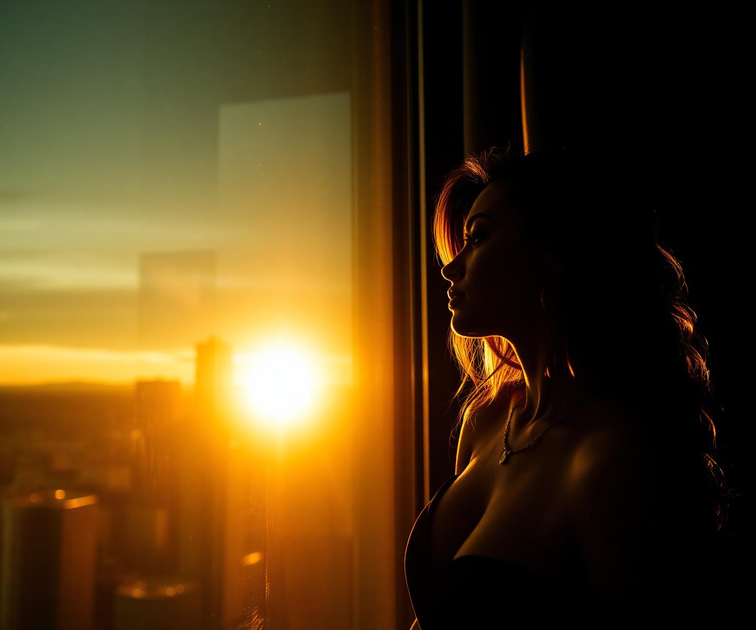Woman in golden light at sunset